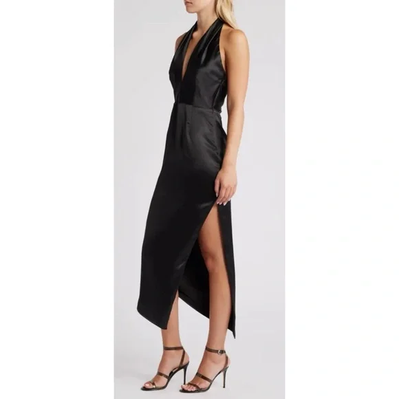 LULUS Glamorous Desires Asymmetric Satin Halter Dress ❤️NWT❤️IN STORES❤️ - Picture 3 of 5